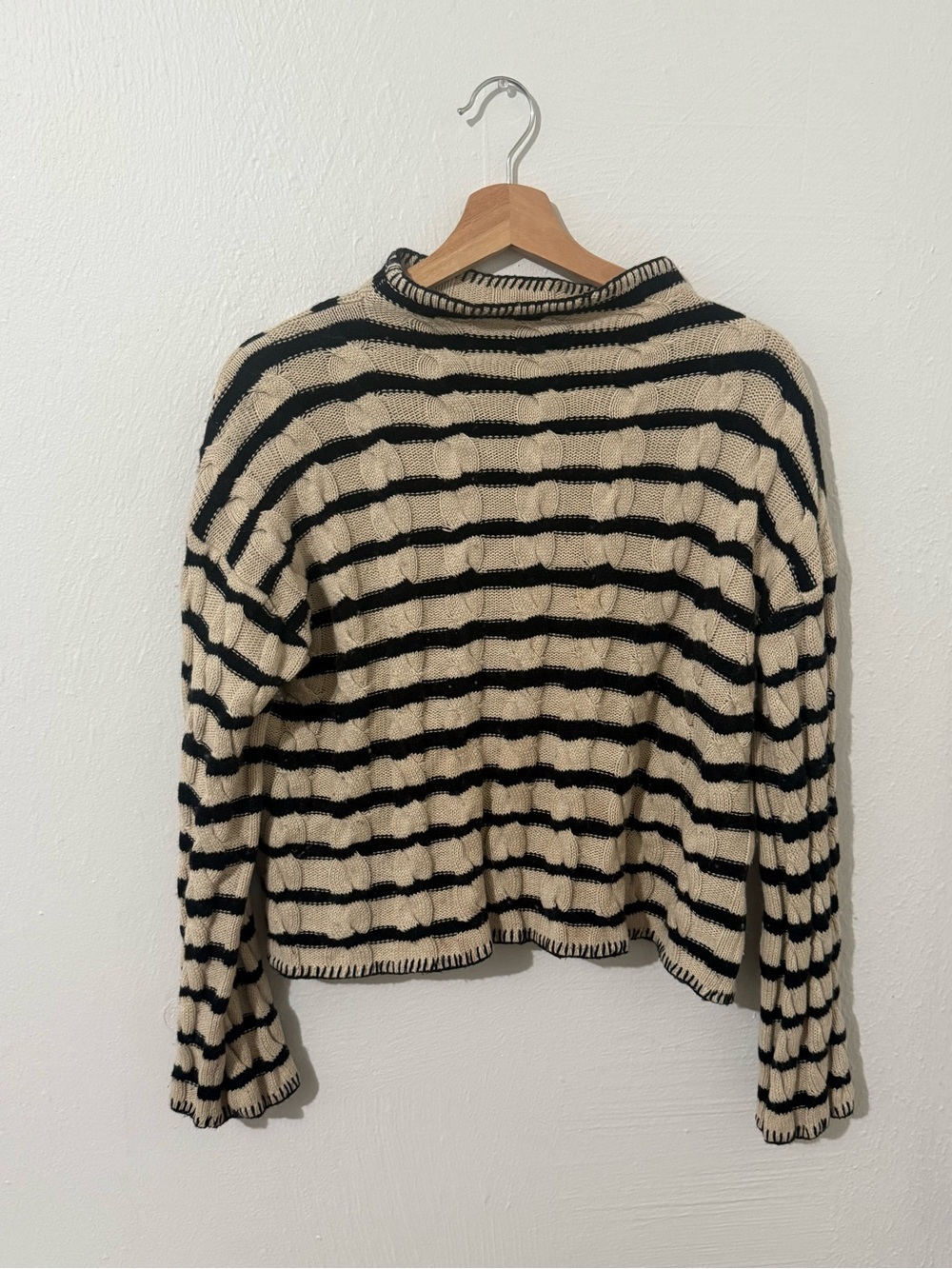 J Crew Striped Cable Knit Sweater in Cream and Black